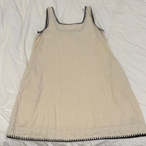Cream Sleeveless Linen Dress with Black Trim